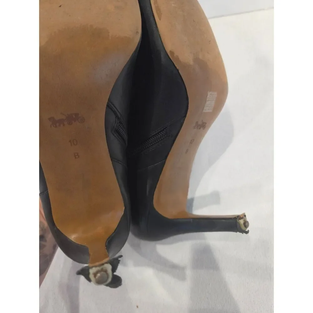 Coach Seneca Black Glazed Leather Ankle Booties High Heel Zipper Boots Size 10